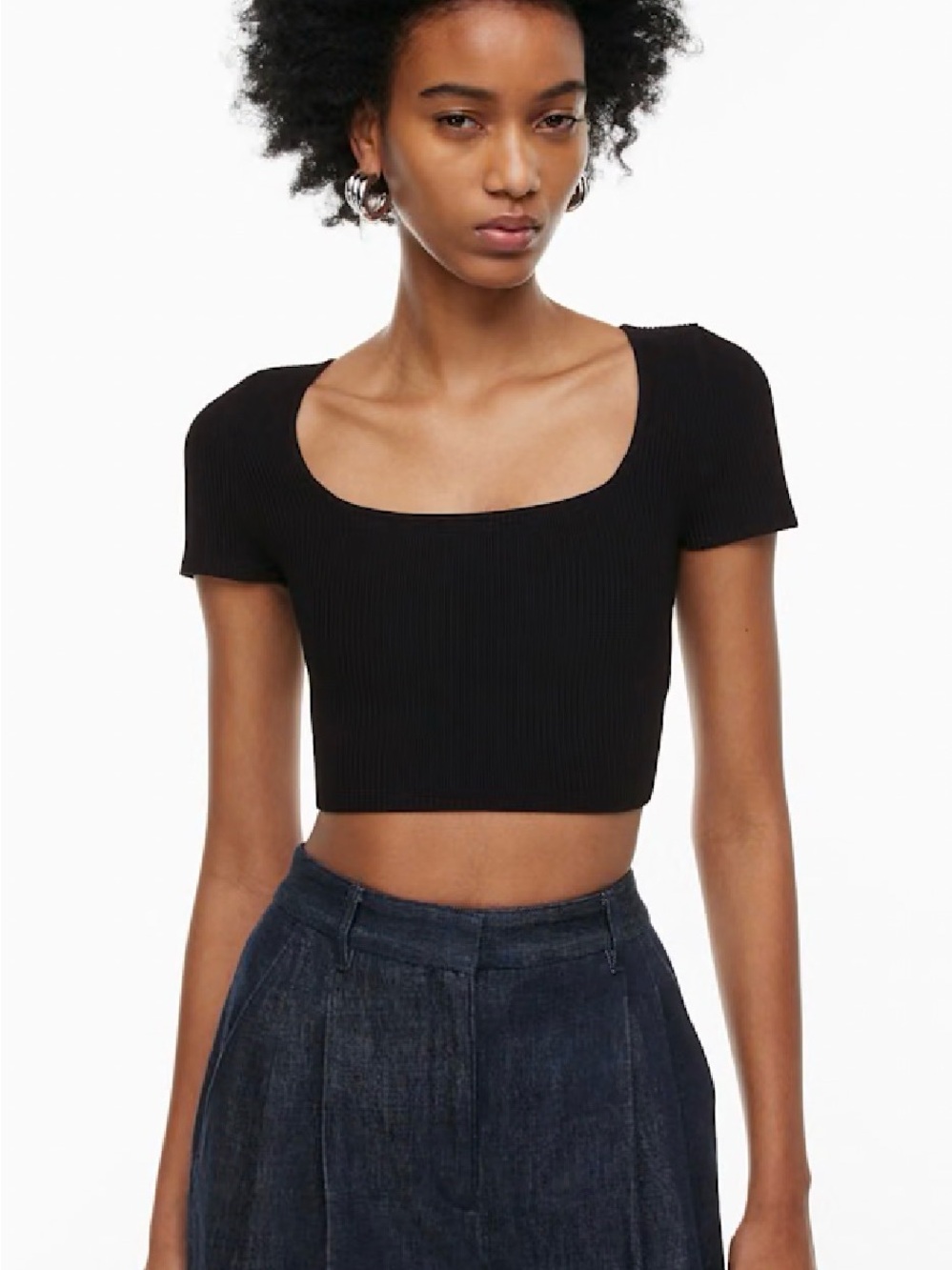 Babaton Black Ribbed Scoop-Neck Crop Top